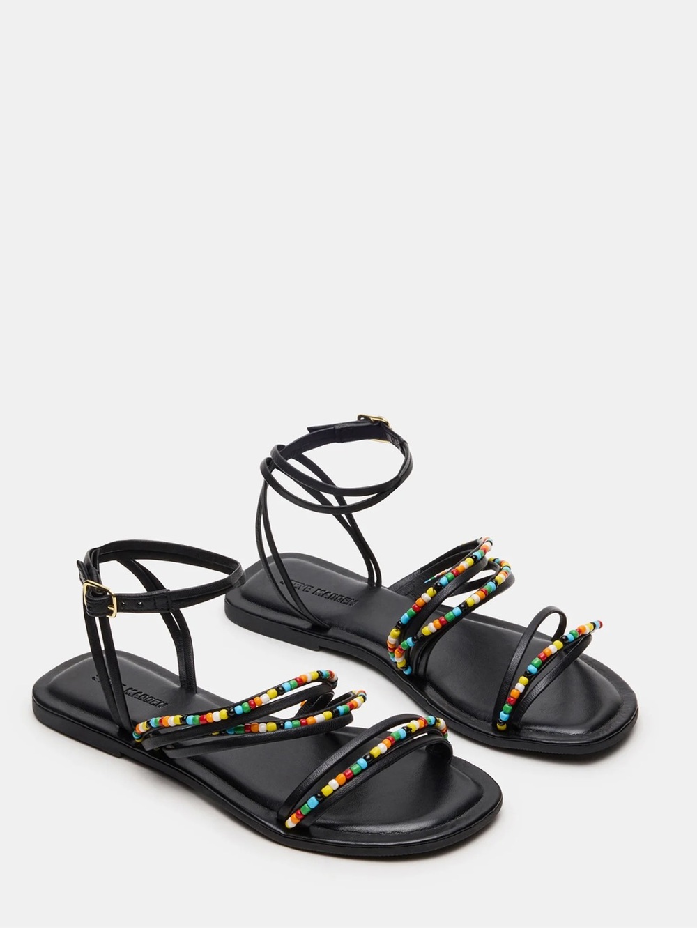 Steve Madden Vima Black Multi Beaded Strappy Sandals